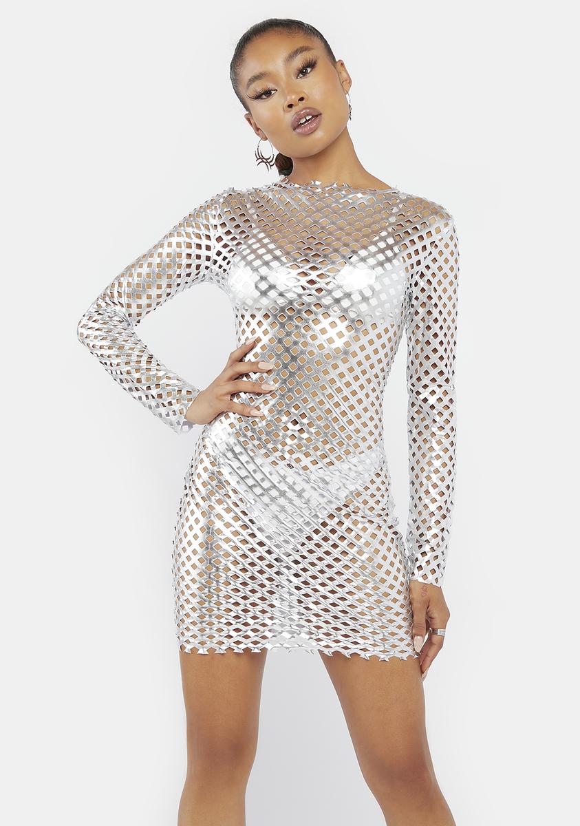 fishnet dress long sleeve Fishnet Dress with Rhinestones Hollow Out Mesh Side Slit Ankle-Length Short Sleeve Hooded Collar from Dhgate Basic & Casual Dresses