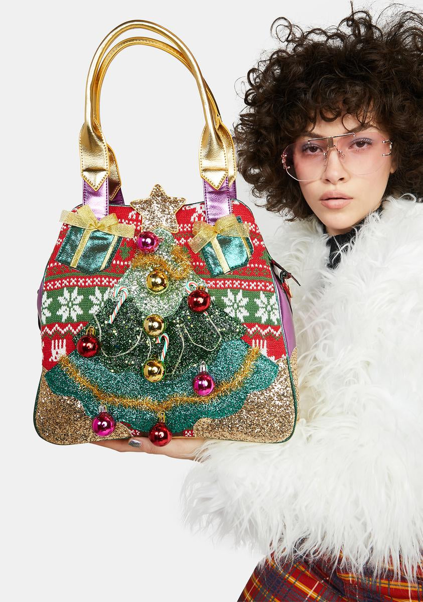 Irregular Choice Light Up Glitter Christmas Tree Bag Gold/Multi