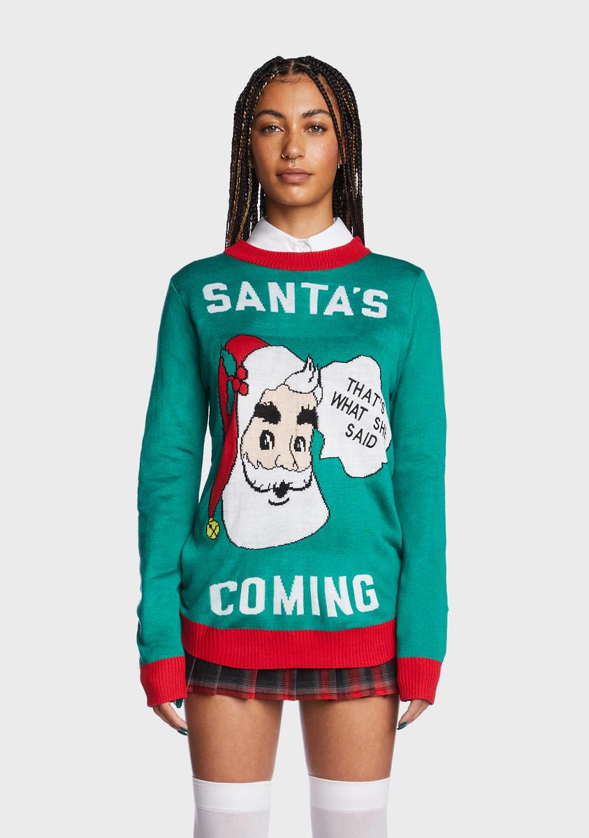 Tipsy Elves Santa's Coming Holiday Sweater Green/Red – Dolls Kill