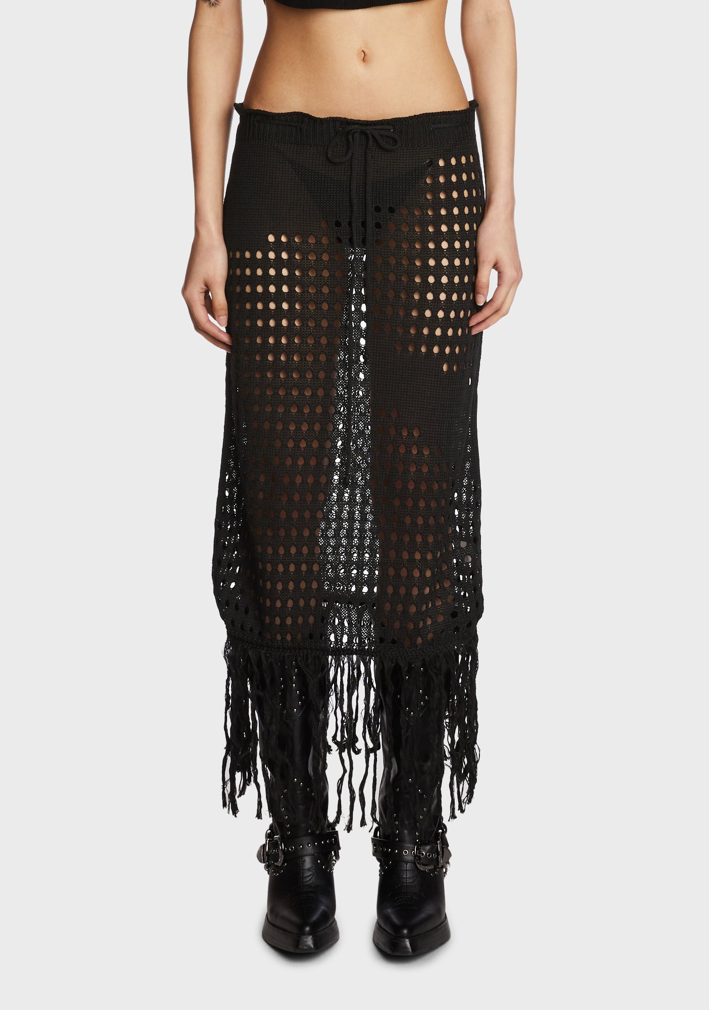Sheer Crochet Midi Skirt Black – Dolls Kill1