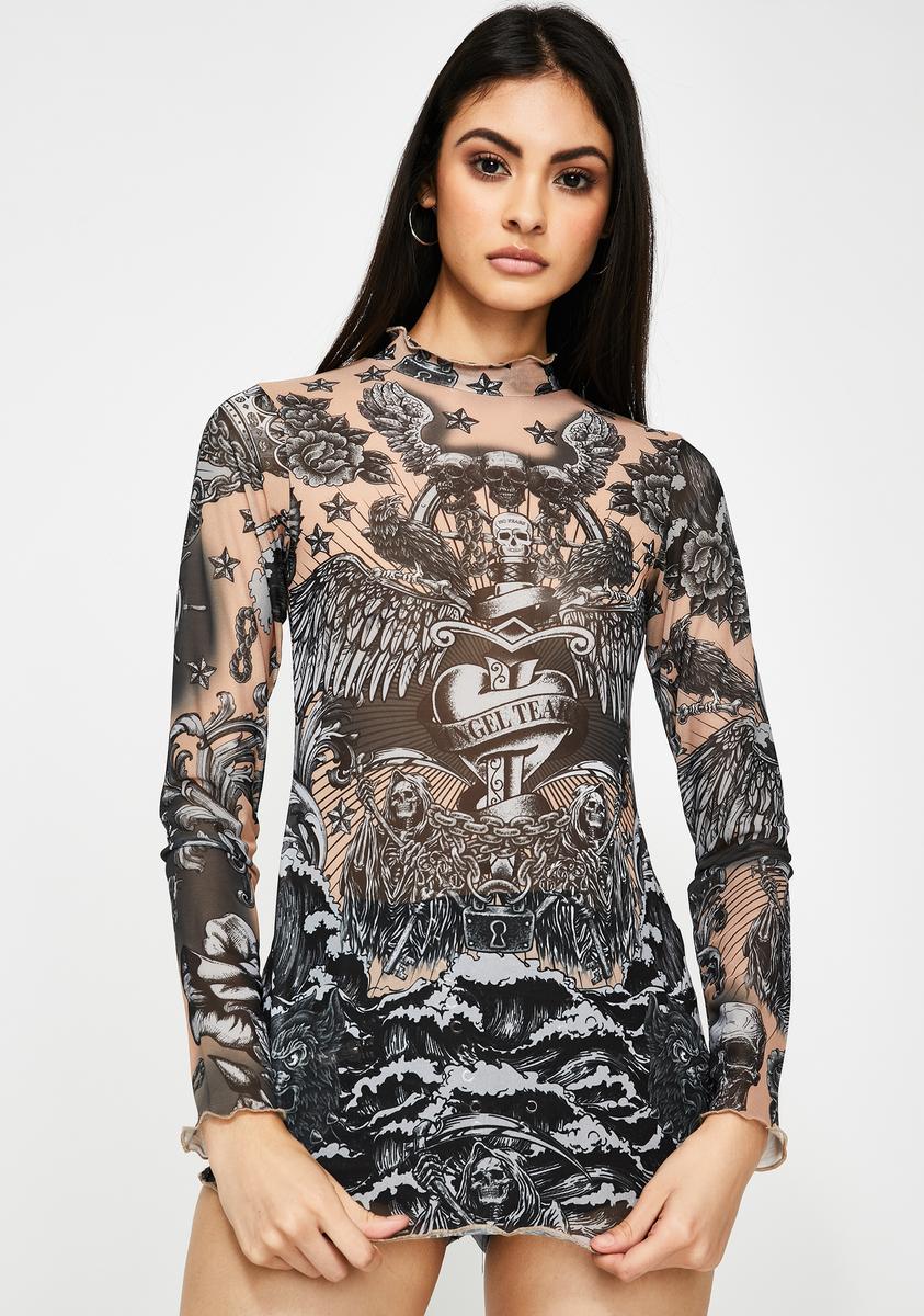 Jaded London Tattoo Print Mesh Top – Dolls Kill