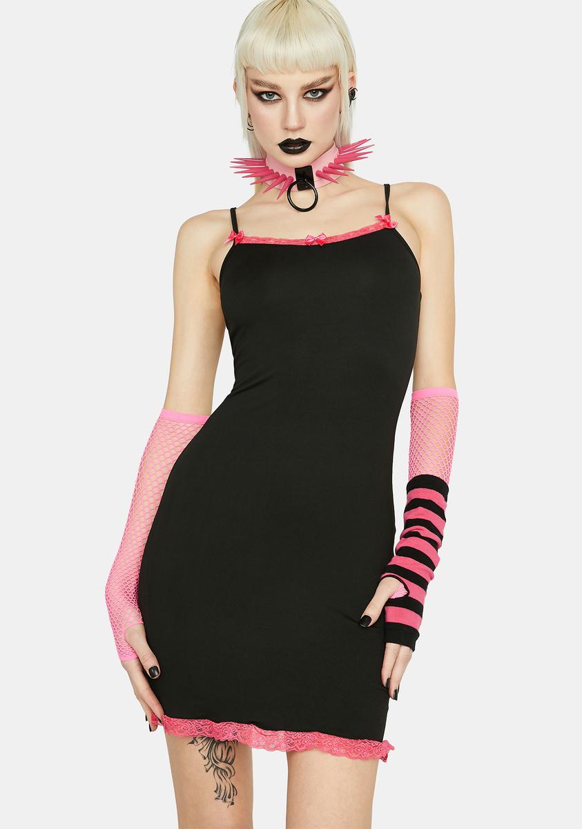Bodycon Square Neck Neon Lace Trim Mini Dress - Black/Pink Bodycon Square Neck Neon Lace Trim Mini Dress - Black/Pink