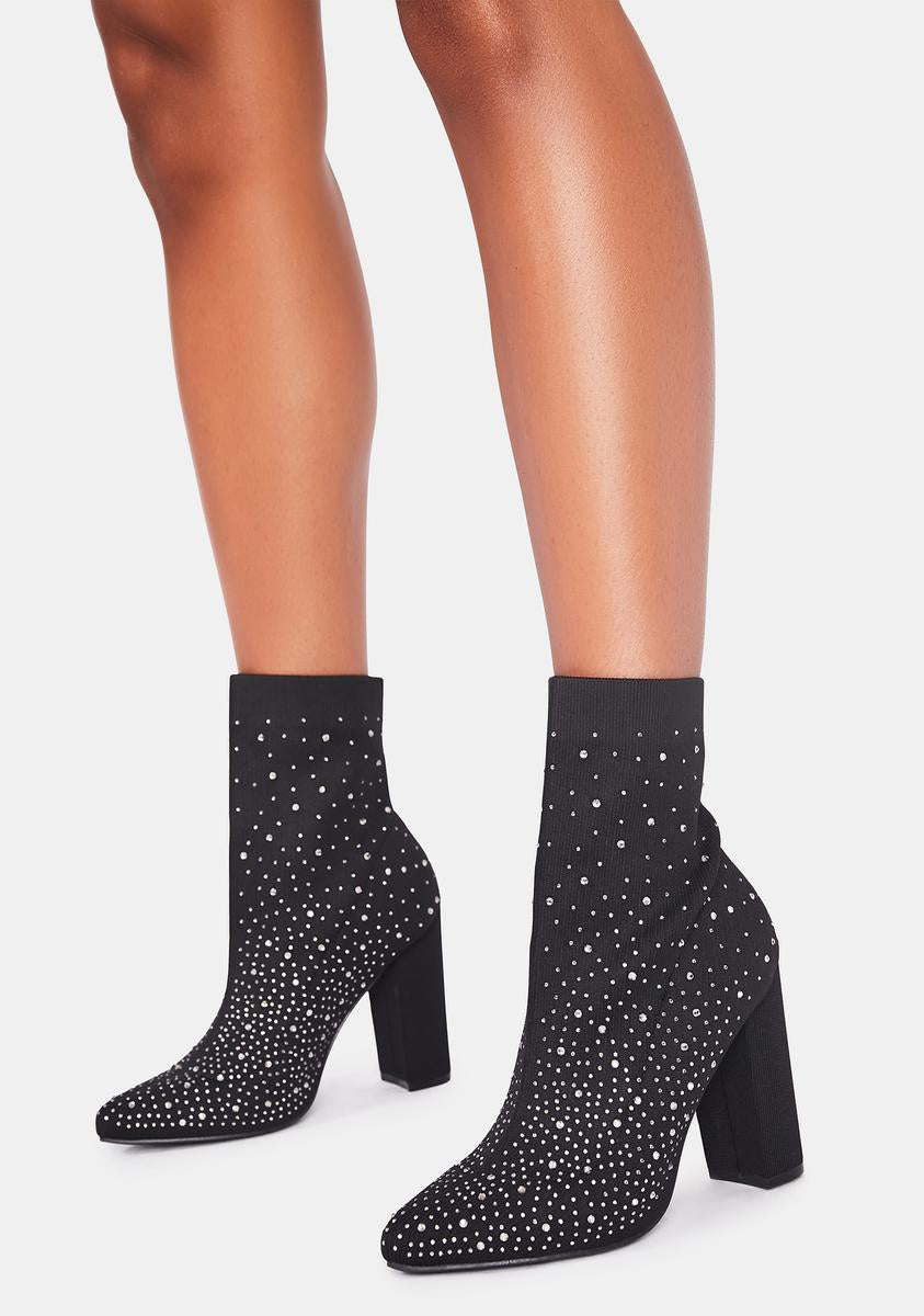 Black booties with diamonds Clearance