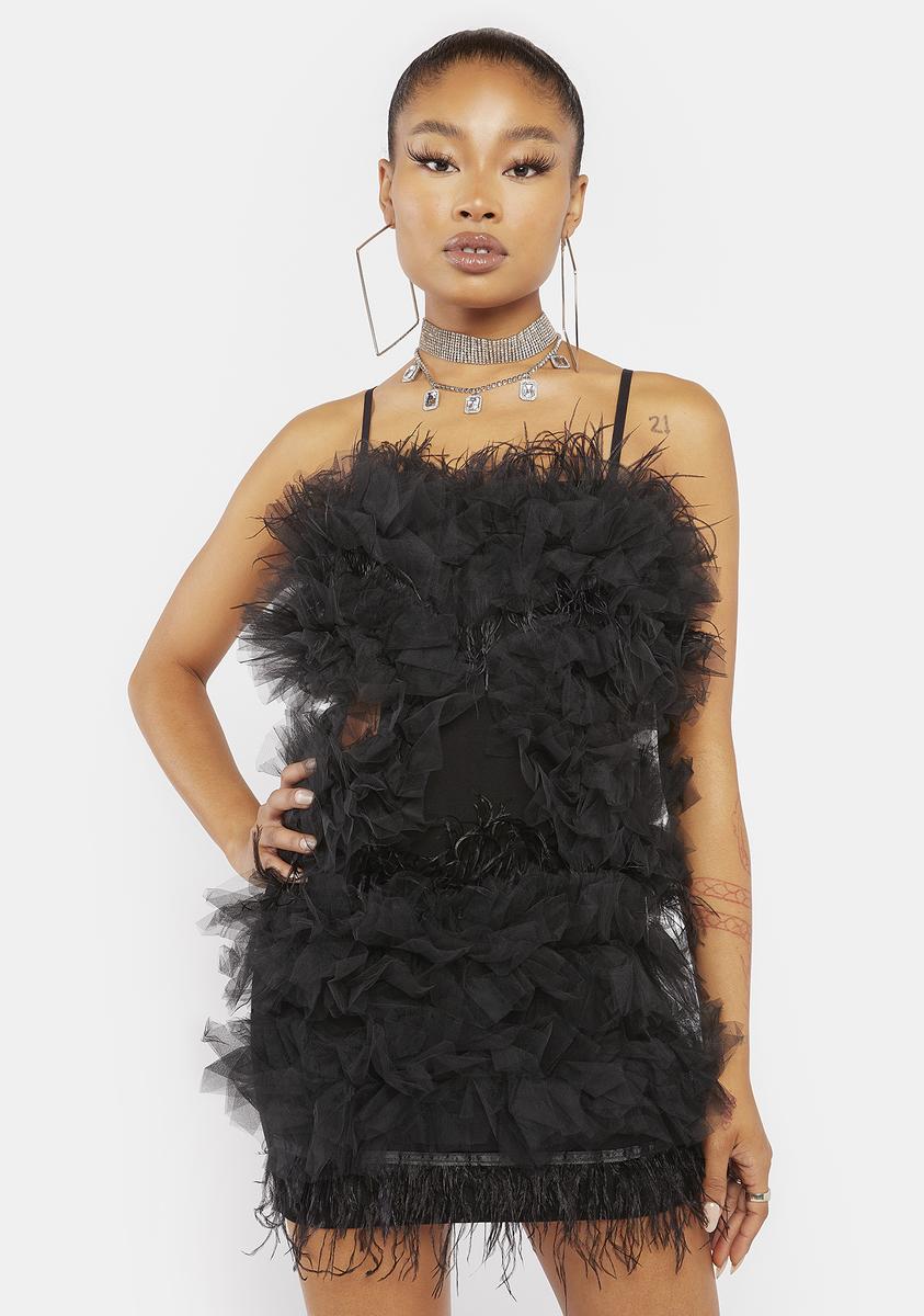 Tulle Feather Mini Bodycon Dress - Black Dolls Kill Tulle Feather Mini Bodycon Dress - Black Dolls Kill
