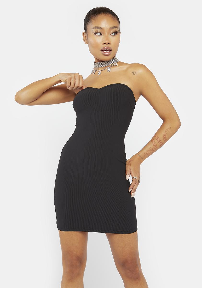 Strapless Sweetheart Lace Up Back Mini Dress - Black Dolls Kill Strapless Sweetheart Lace Up Back Mini Dress - Black Dolls Kill