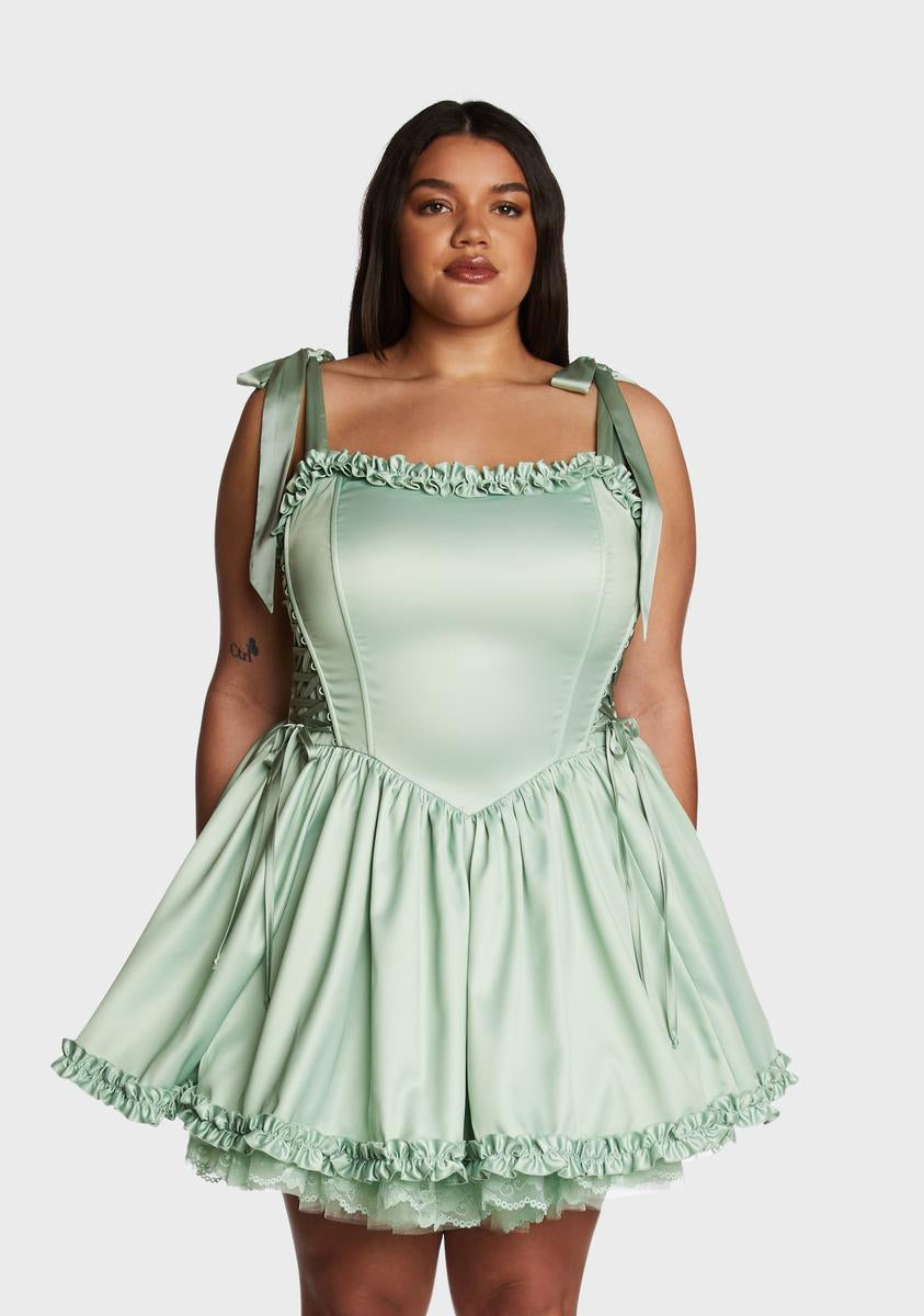 Plus Size Sugar Thrillz Satin Corset Ruffled Mini Dress - Green Dolls Kill Plus Size Sugar Thrillz Satin Corset Ruffled Mini Dress - Green Dolls Kill