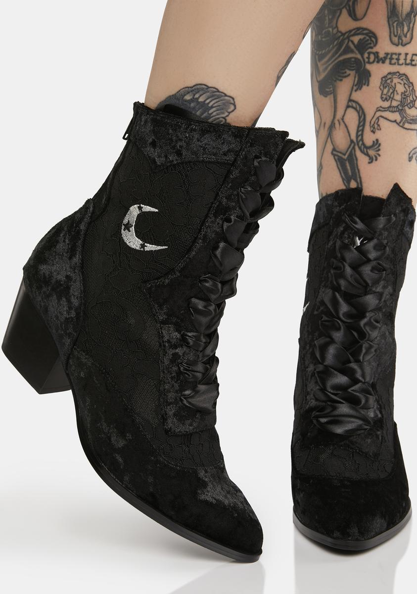 YRU Velvet Moon Ankle Boots Black – Dolls Kill