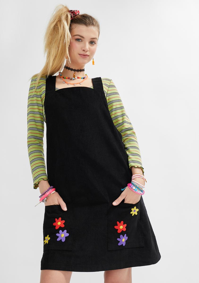Delia's Flower Embroidered Corduroy Jumper Dress - Black Delia's Flower Embroidered Corduroy Jumper Dress - Black