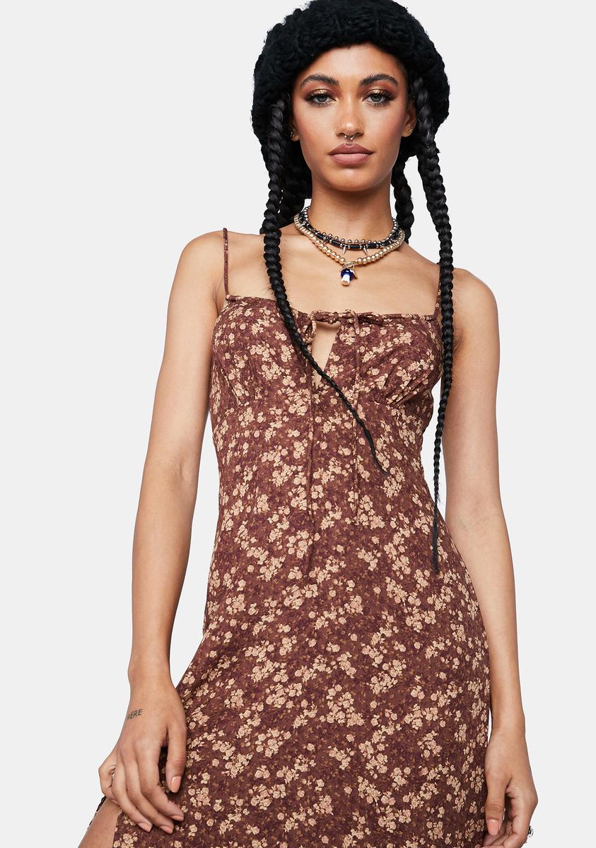 Motel Floral Print Midi Dress - Brown Dolls Kill Motel Floral Print Midi Dress - Brown Dolls Kill