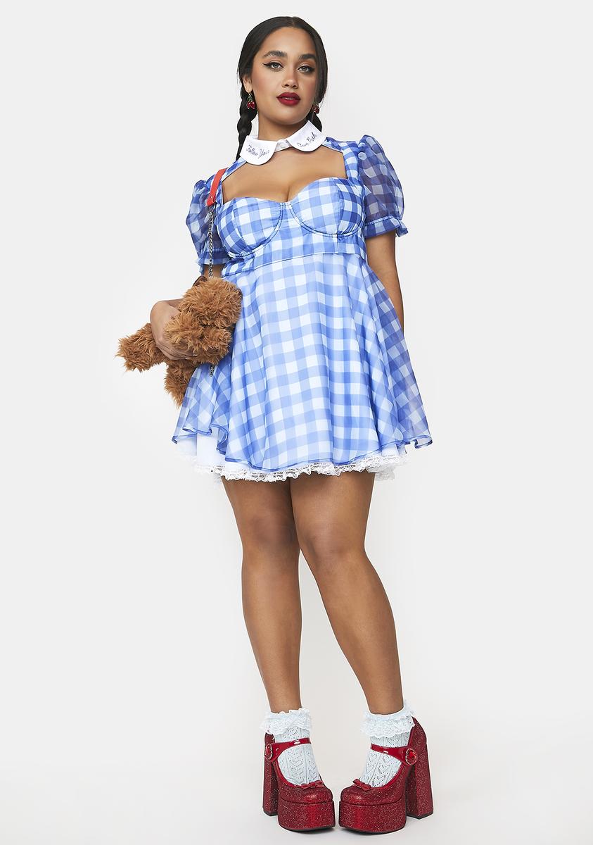 Plus Size Dolls Kill X Wizard Of Oz Organza Gingham Dress Blue