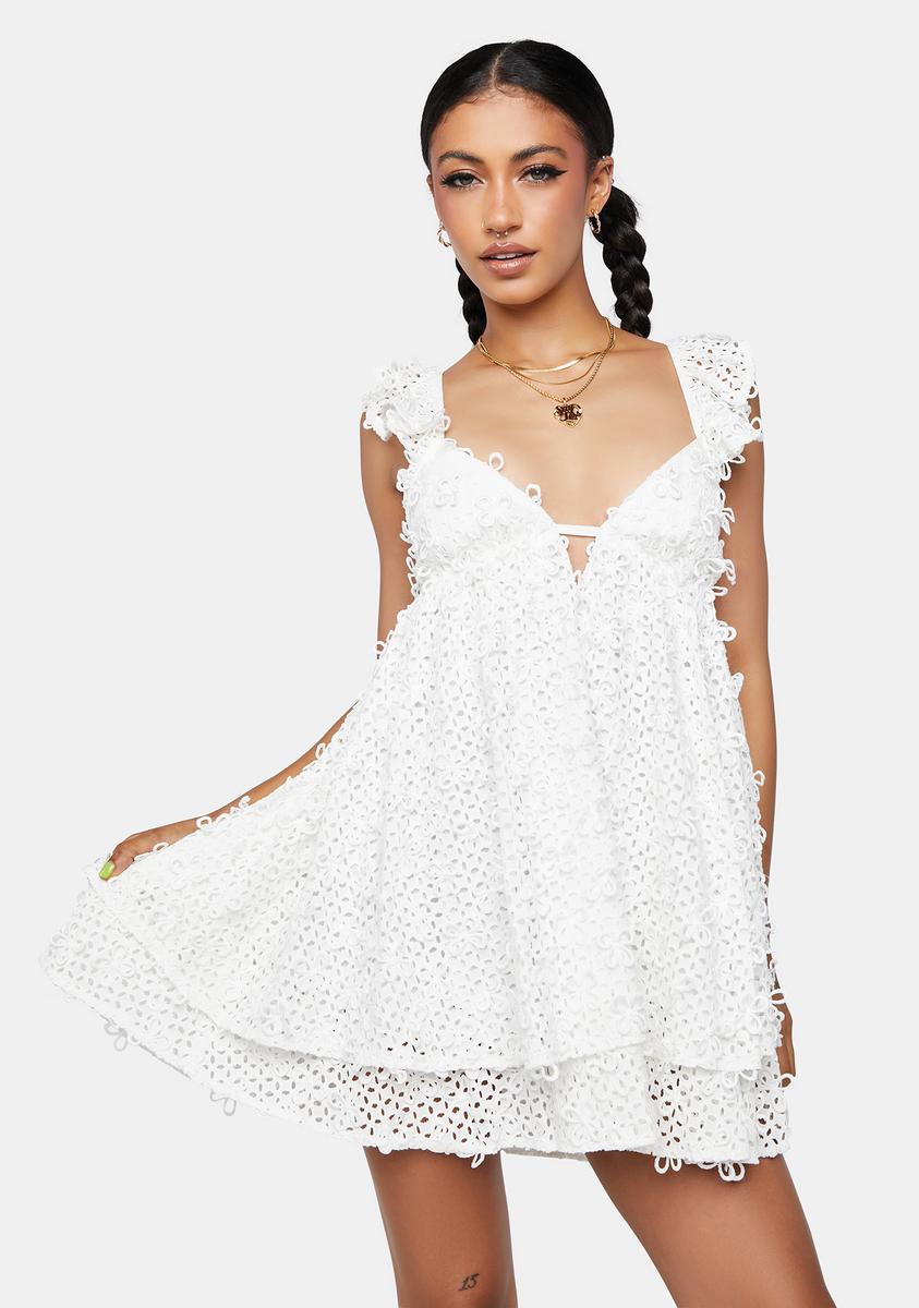 For Love & Lemons Floral Eyelet Ruffle Mini Dress