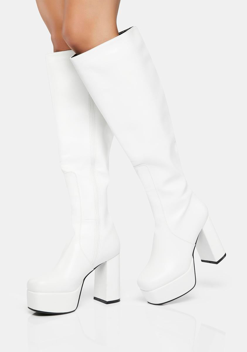 Lamoda Vegan Leather Wide Calf Knee High Platform Boots - White
