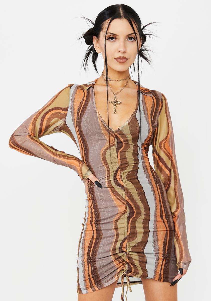 Motel Multi Swirl Print Mini Dress - Brown Dolls Kill Motel Multi Swirl Print Mini Dress - Brown Dolls Kill