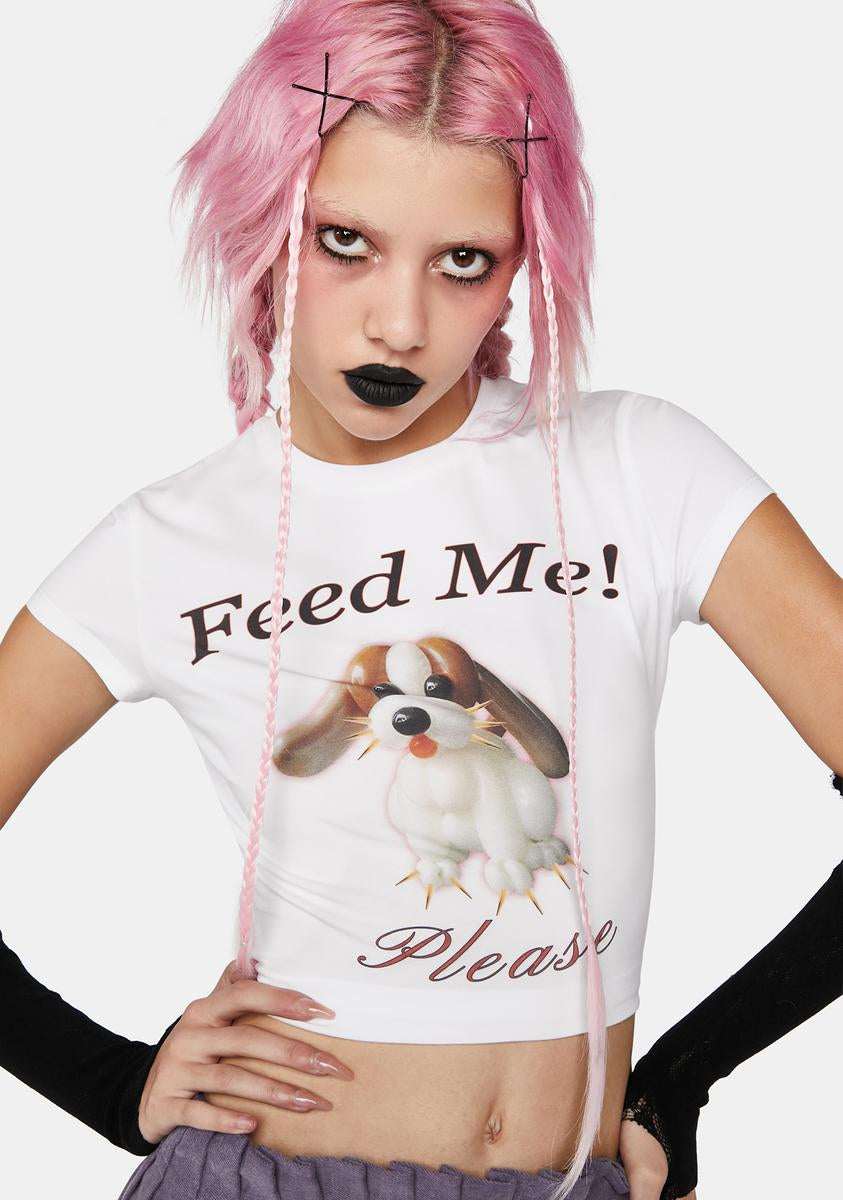 No Dress Feed Me Please Puppy Graphic Tee - White
