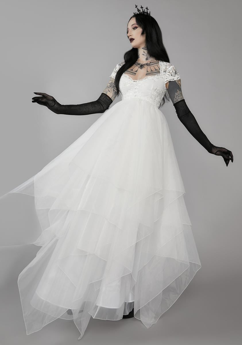 Unholy Maxi Dress With Lace Bodice And Organza Skirt