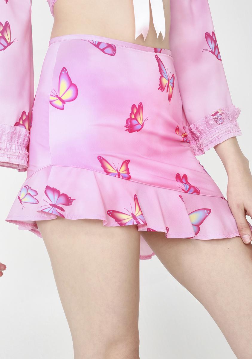 Sugar Thrillz Butterfly Graphic Mini Skirt - Pink
