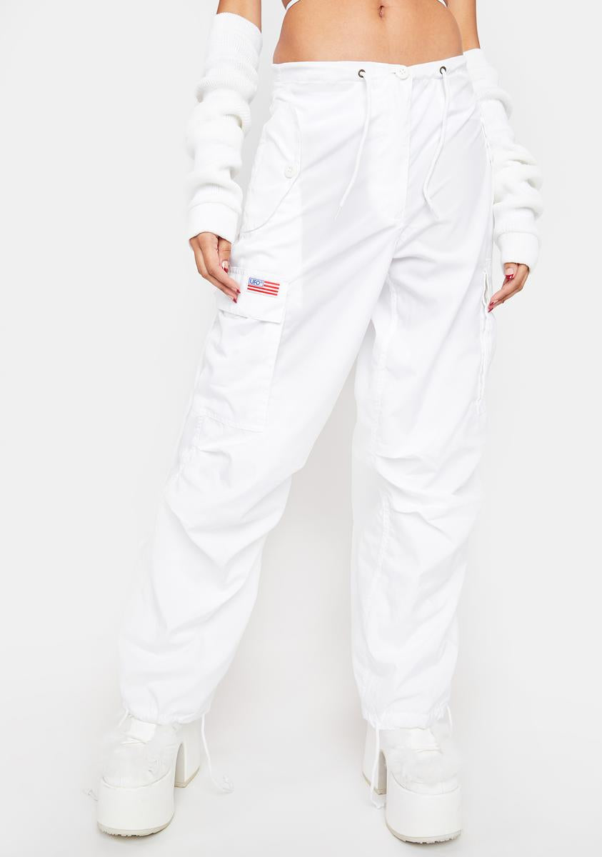UFO Contemporary Silky Cargo Pants - White – Dolls Kill