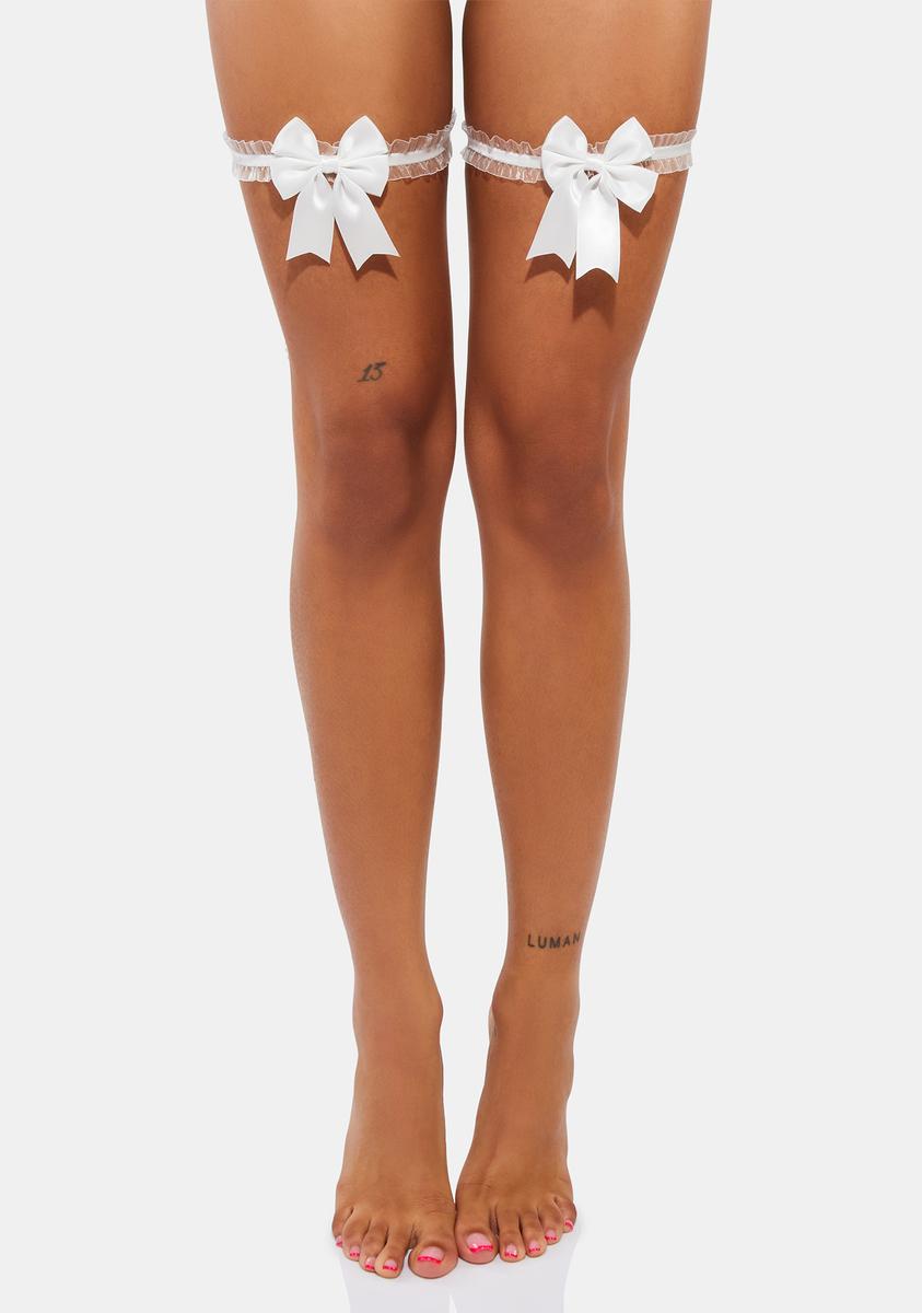 Frilly Organza Leg Garters With Satin Bows White  Dolls Kill