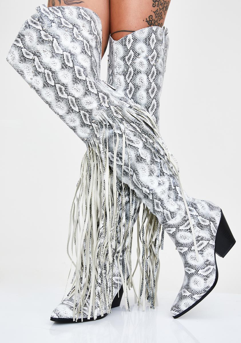 Snakeskin Fringe Knee High Cowboy Boots Dolls Kill
