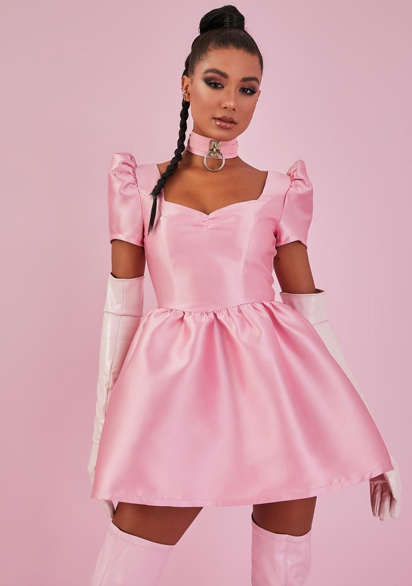 Sugar Thrillz Satin Puff Sleeve Sweetheart Mini Dress - Pink Dolls Kill Sugar Thrillz Satin Puff Sleeve Sweetheart Mini Dress - Pink Dolls Kill
