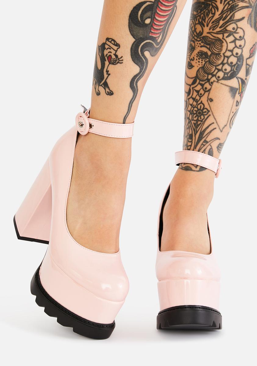 Lamoda Patent Platform Mary Jane Heels - Hot Pink