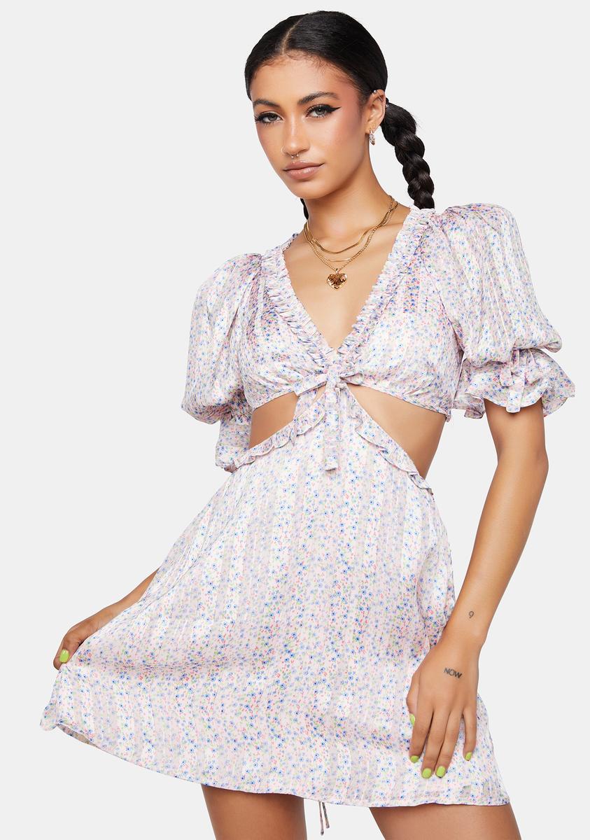 For Love & Lemons Puff Sleeve Cut Out Floral Mini Dress - Blue For Love & Lemons Puff Sleeve Cut Out Floral Mini Dress - Blue