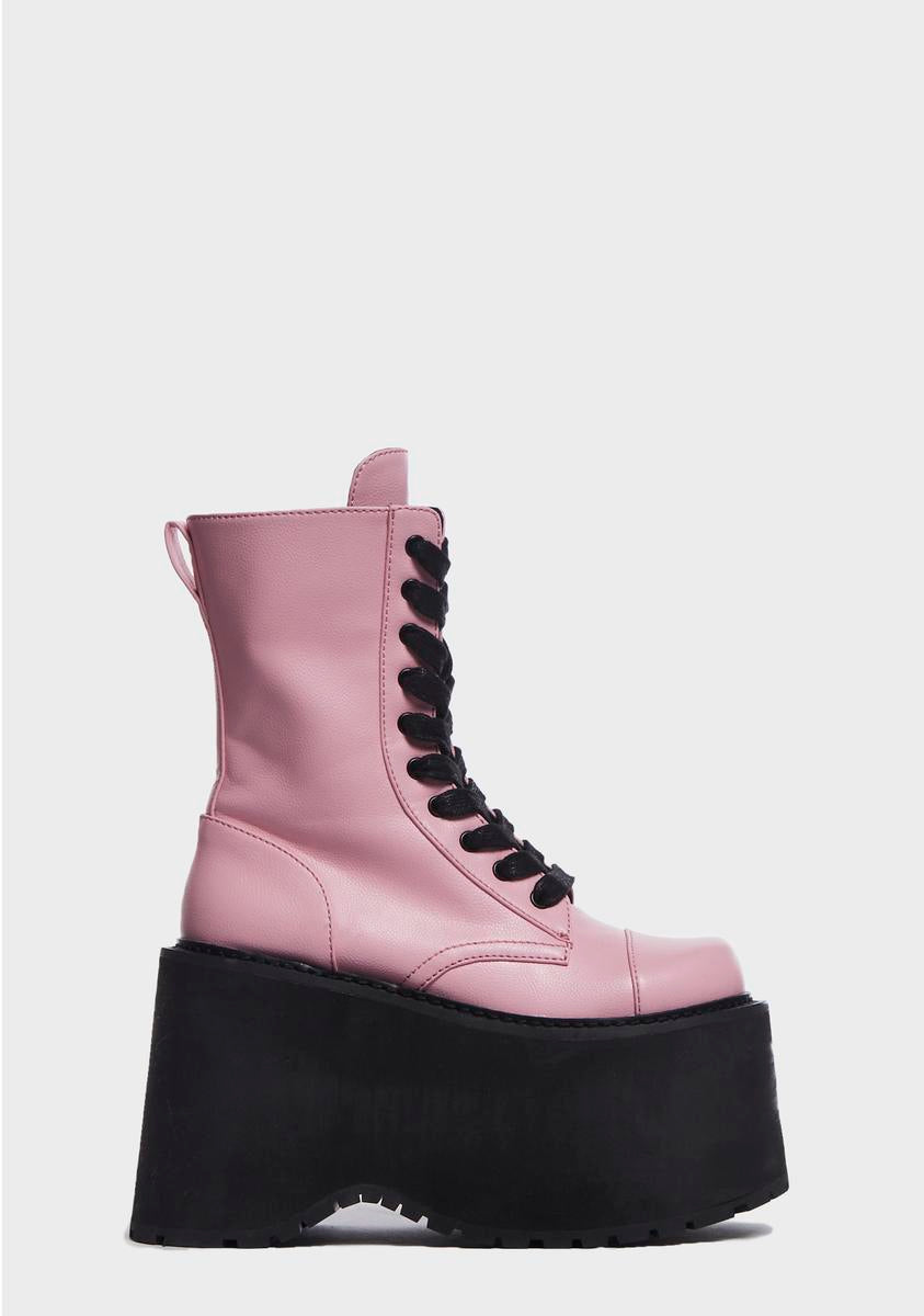 Current Mood Vegan Leather Platform Combat Boots - Pink