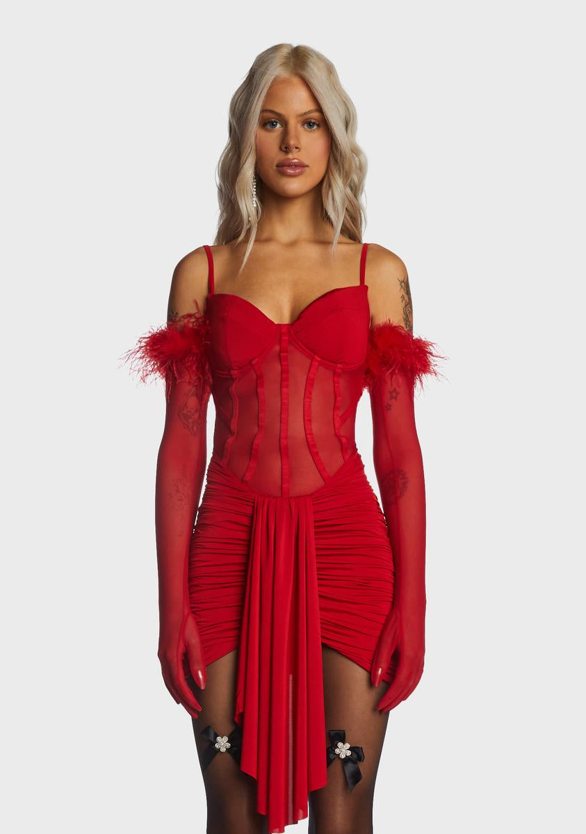 Kiki Riki Sheer Ruched Mini Dress And Gloves