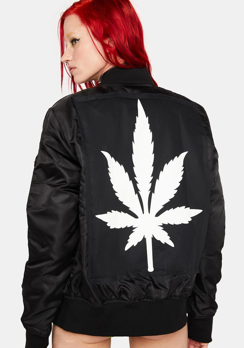 Long Clothing Weed Print Zip Up Jacket Black Dolls Kill