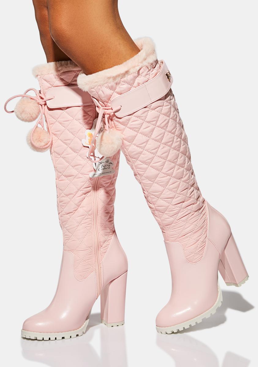 Sparkl Fairy Couture Pink Quilted Puffer Knee High Boots