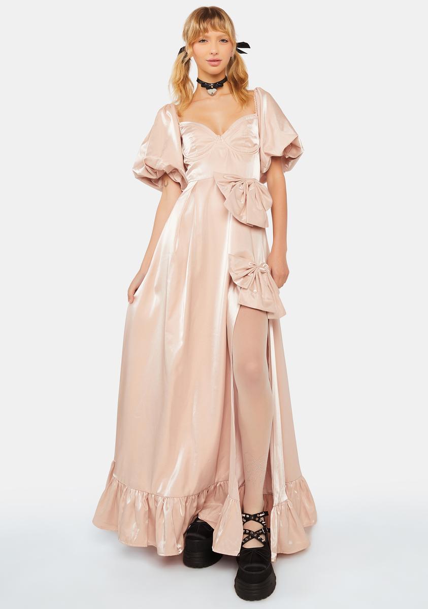 Sister Jane Maxi Dress With Puffy Sleeves And Bow Detailing - Pink