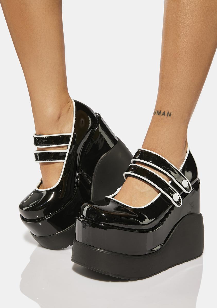 Demonia Void-37 Platform Mary Janes Black Patent – Dolls Kill