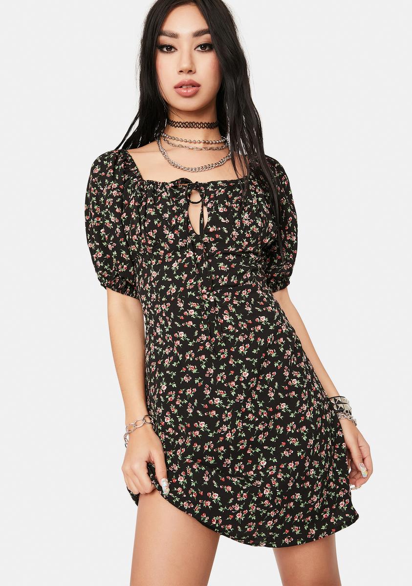 Floral Print Puff Sleeve Mini Dress