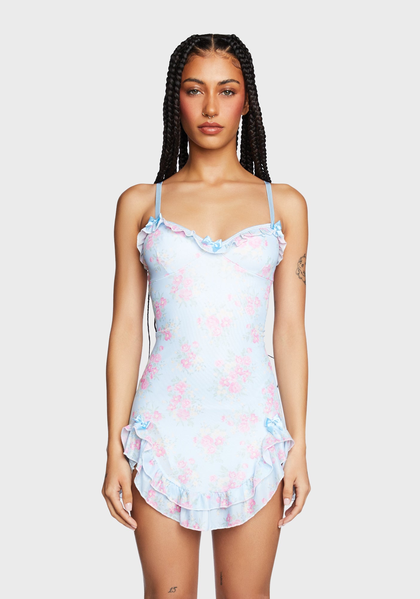 Sugar Thrillz Floral Mini Ruffled Dress - Blue