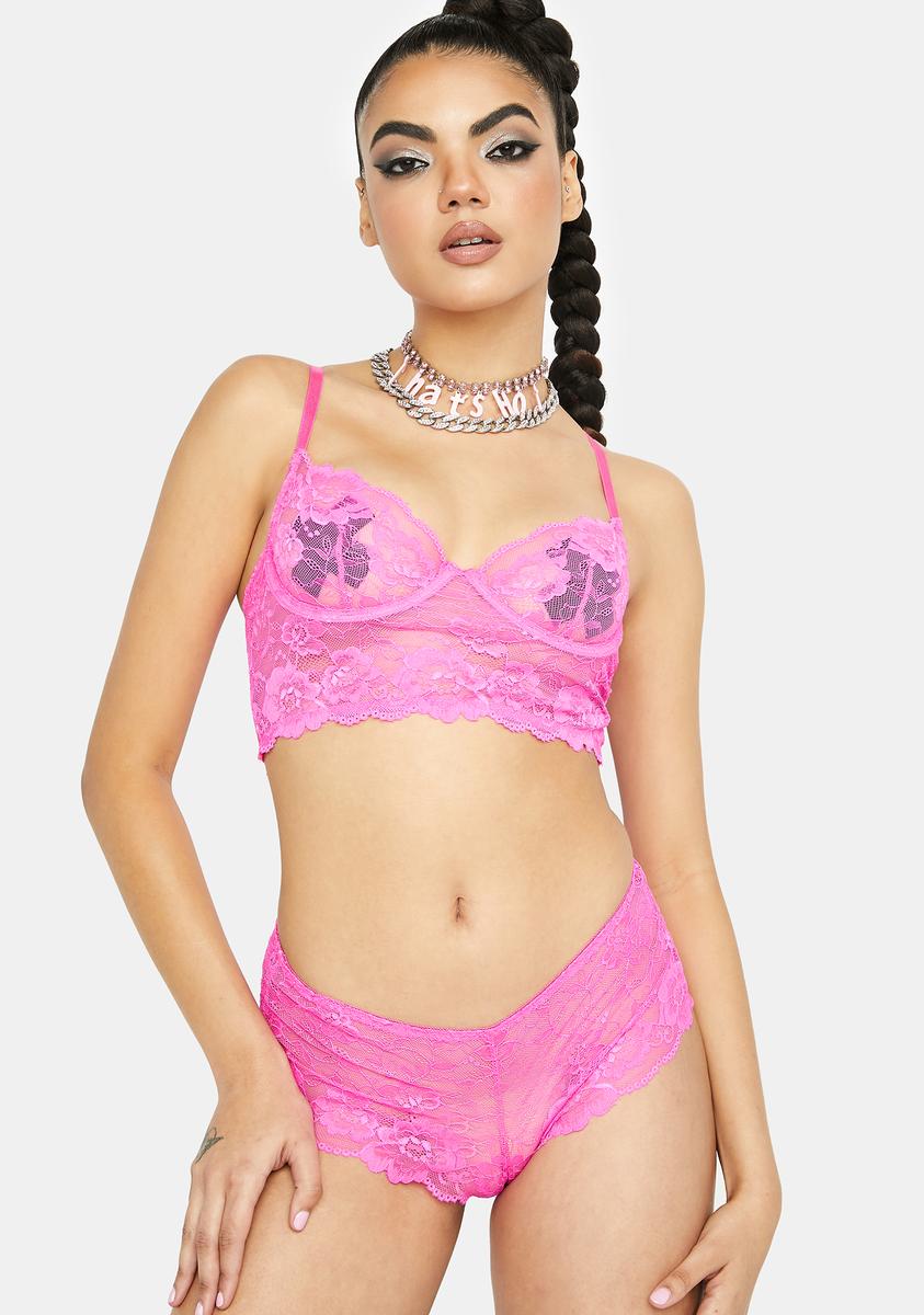 Floral Lace Cami Bralette Booty Short Lingerie Set - Pink Dolls Kill Floral Lace Cami Bralette Booty Short Lingerie Set - Pink Dolls Kill