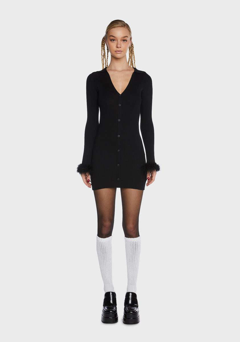 Long Sleeve Sweater Dress With Faux Fur Trim - Black  Dolls Kill