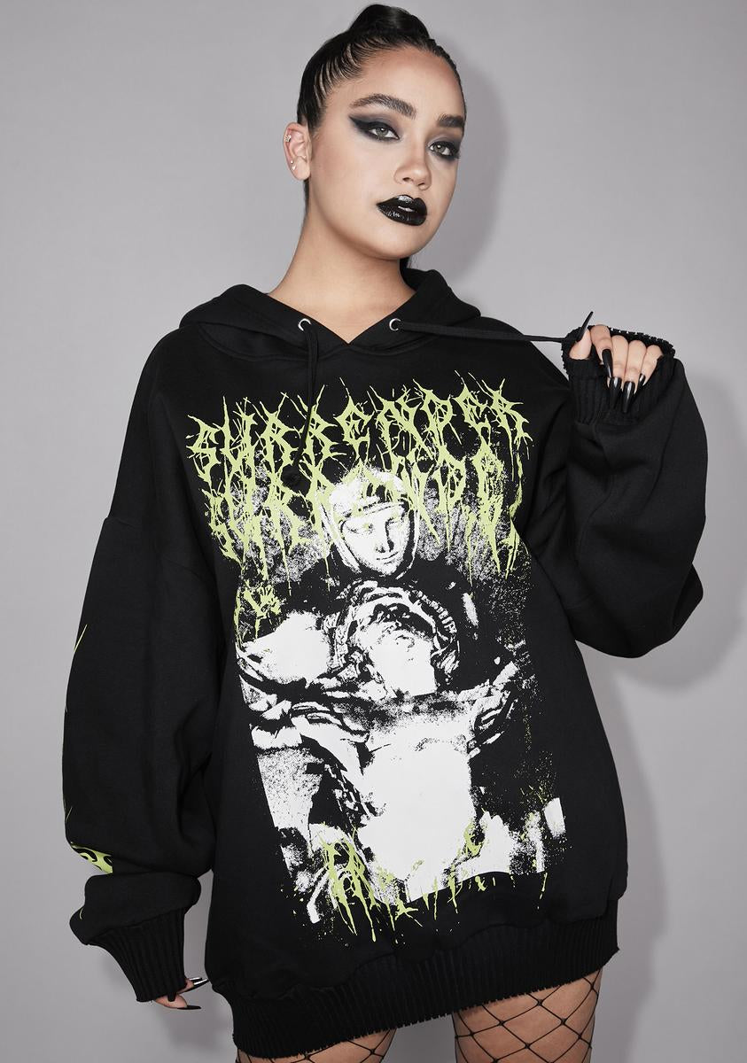 Plus Size Widow Surrender Graphic Oversized Hoodie Black/Neon