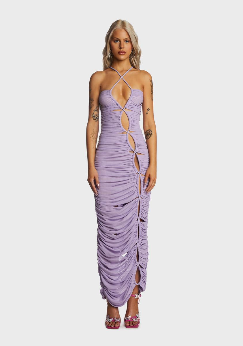 shirred mesh maxi dress Kiki Riki Cross Tie Shirred Mesh Dress
