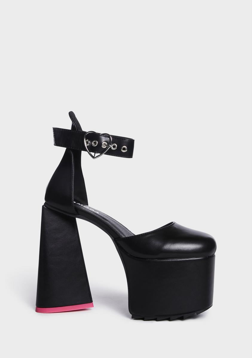 Lamoda Vegan Leather Heart Shaped Heels - Black