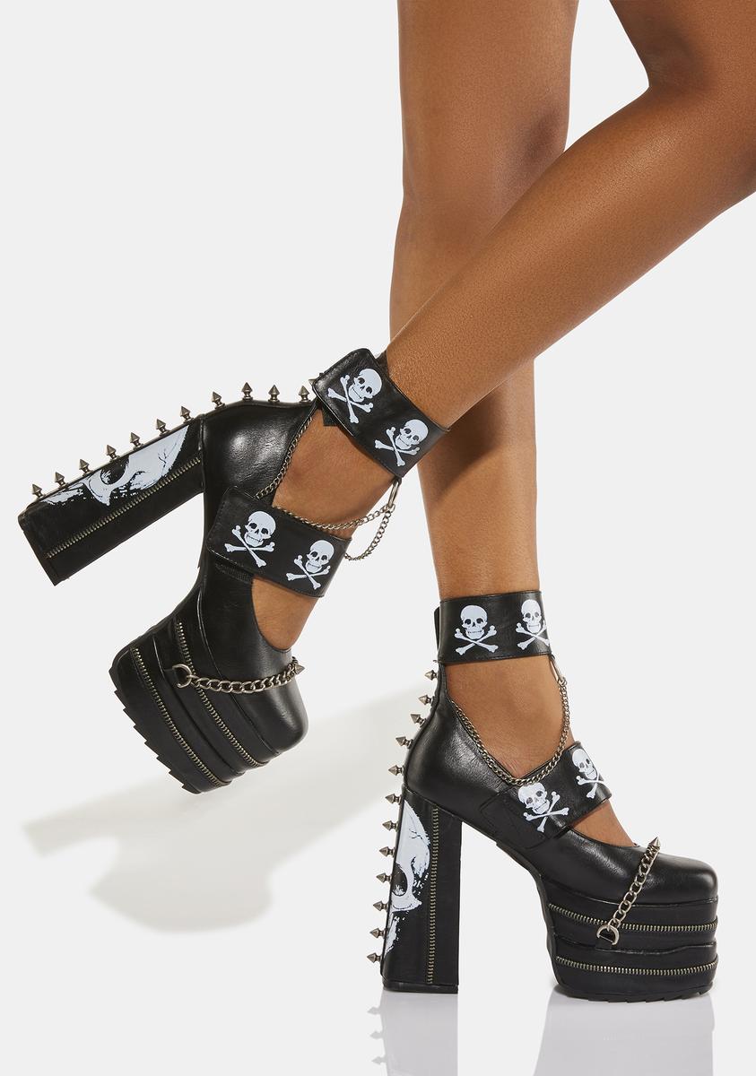 Lamoda Skull Chain Velcro Platform Heels Black Dolls Kill