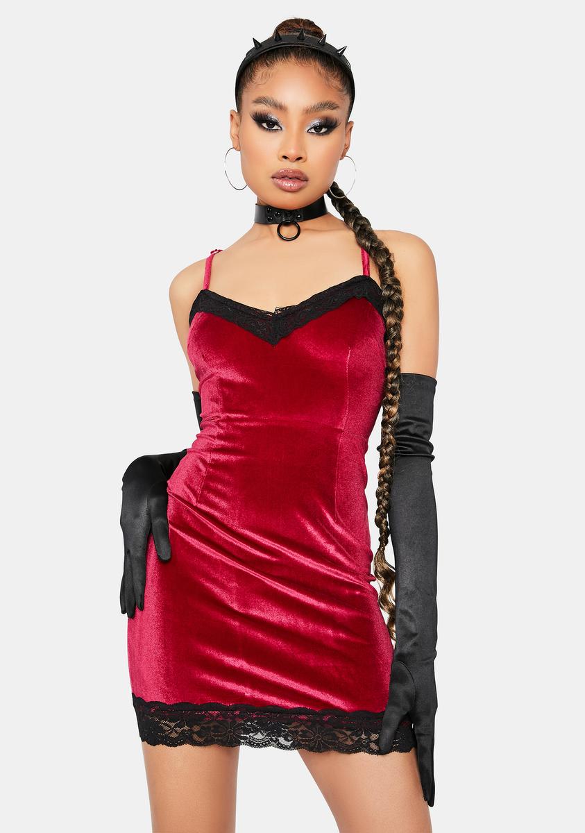 Velvet Bodycon Mini Dress With Lace Trim – Dolls Kill