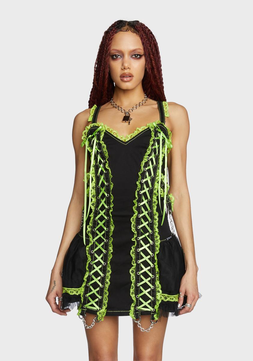 Tripp NYC Contrast Colored Lace Up Mini Dress - Lime/Black Dolls Kill Tripp NYC Contrast Colored Lace Up Mini Dress - Lime/Black Dolls Kill