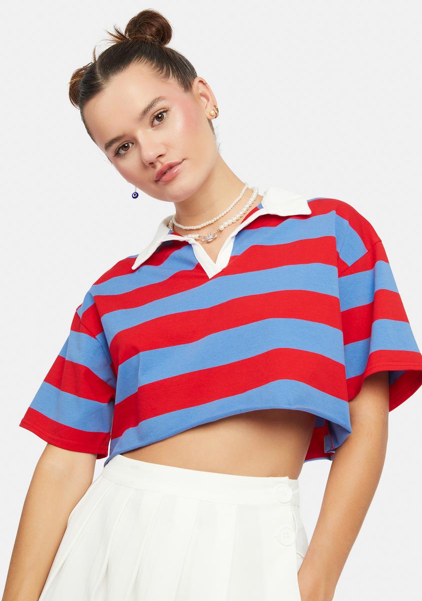 Striped polo crop top top