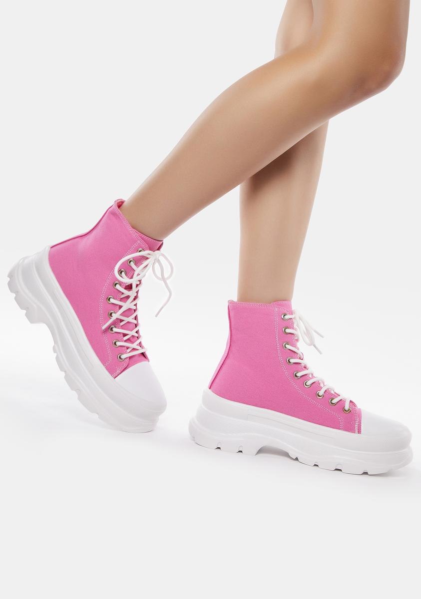 Platform Lace-Up Sneakers Hot Pink – Dolls Kill