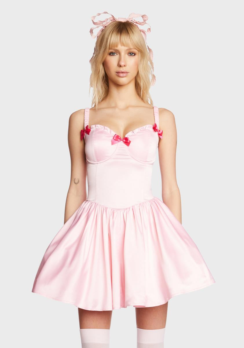 dolls kill pink satin dress Darling Pushing It Midi Dress