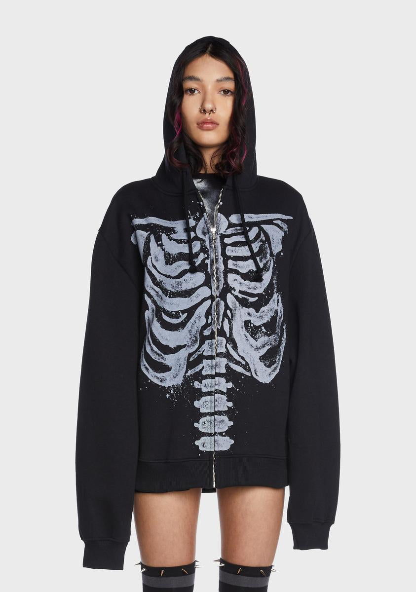 Minga Skeleton Graphic Hoodie Jacket Black – Dolls Kill