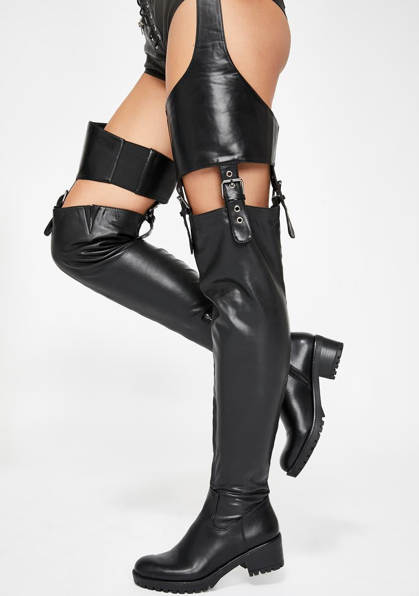 AZALEA WANG Thigh High Vegan Leather Boots - Black – Dolls Kill