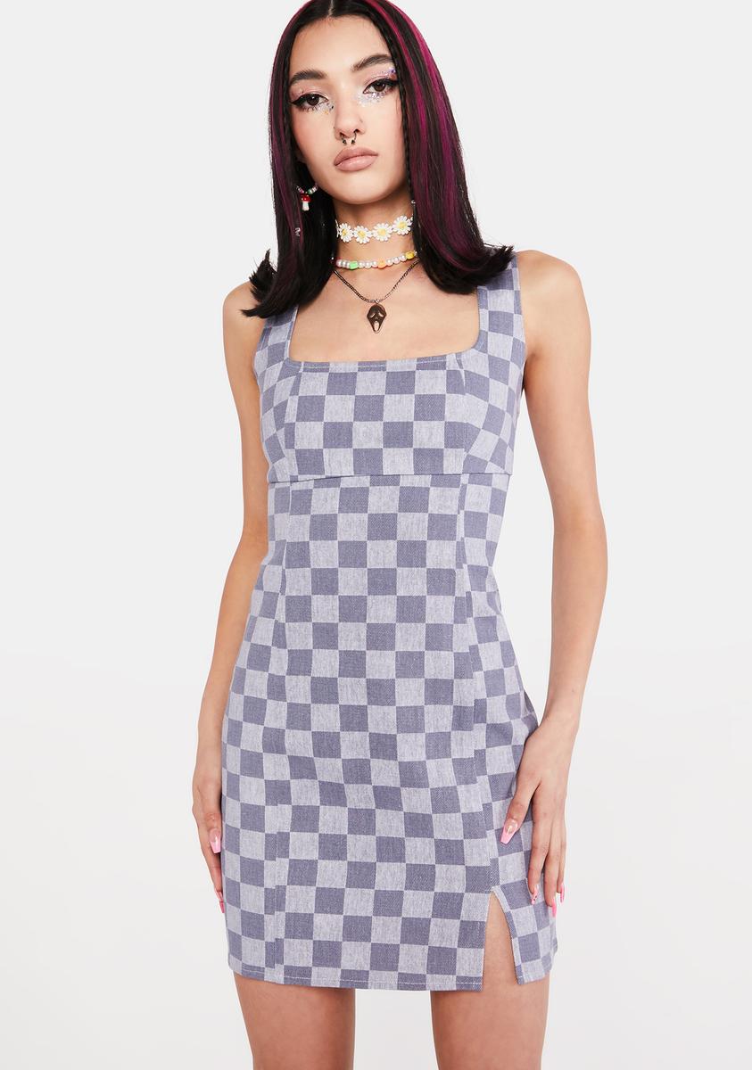 checkerboard mini dress Denim Checkered Mini Dress