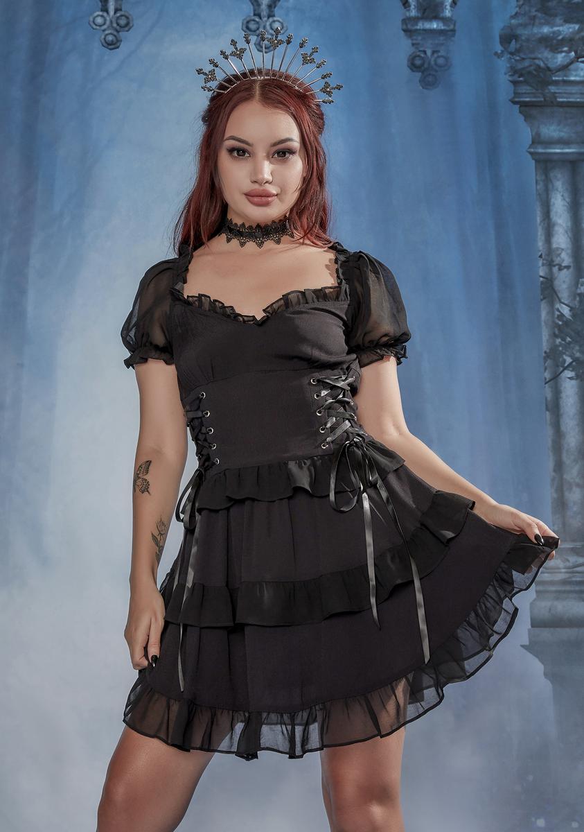Widow Dark Fairy Lace Up Chiffon Babydoll Dress – Dolls Kill