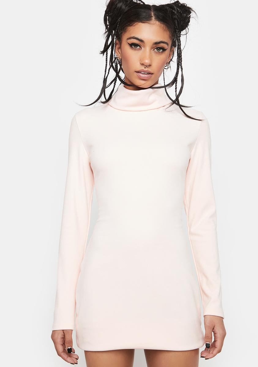 Long Sleeve Turtleneck Bodycon Mini Dress - Light Pink Dolls Kill Long Sleeve Turtleneck Bodycon Mini Dress - Light Pink Dolls Kill